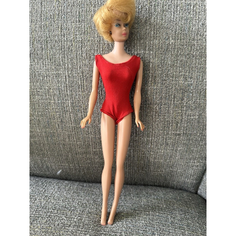 Vintage Blonde Bubble Cut Barbie Doll In Original Swimsuit 1960s Mattel